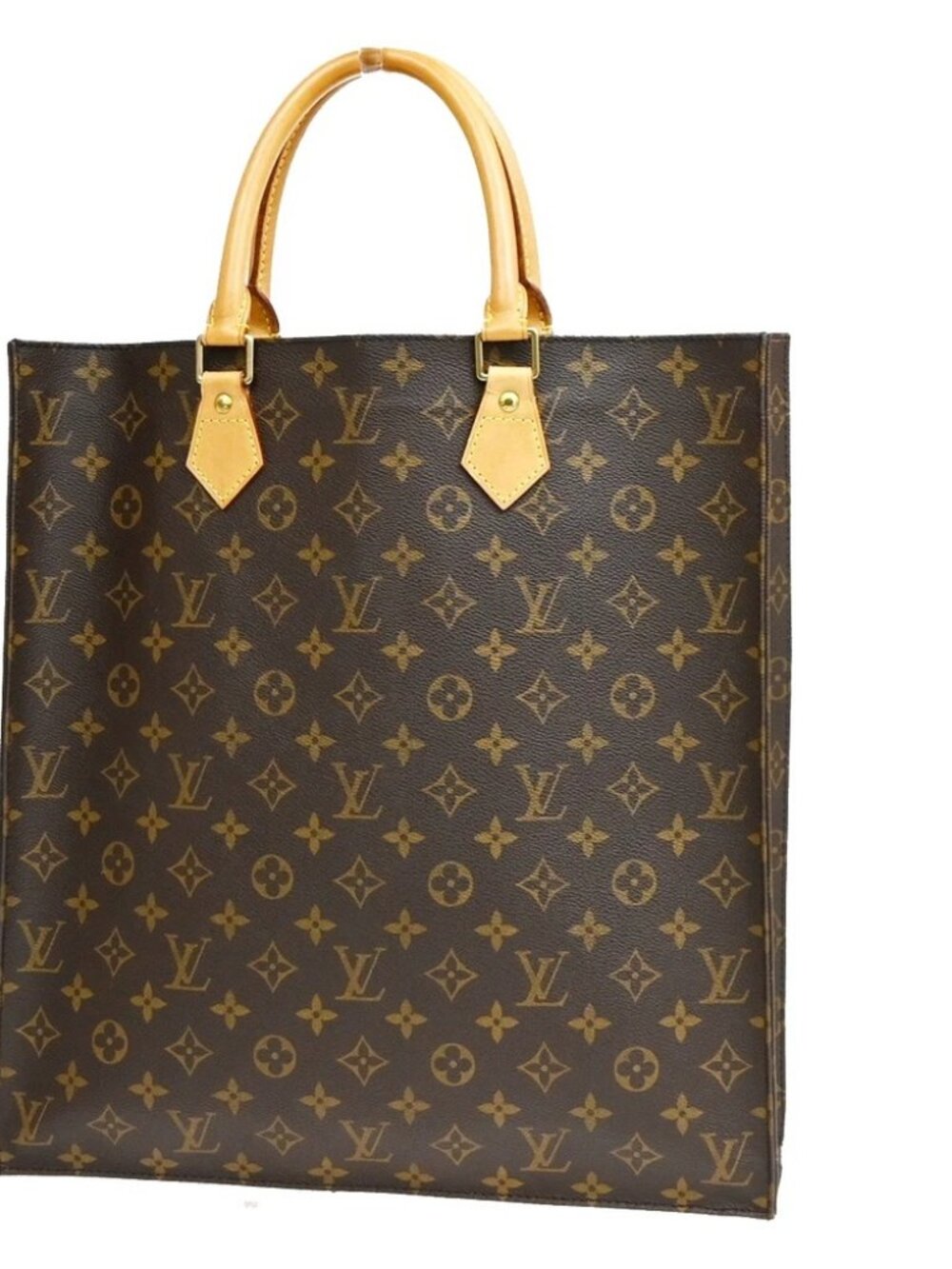 LOUIS VUITTON Logo Sac Plat Hand Tote Bag Monogram Leather Brown M51140 13KE265